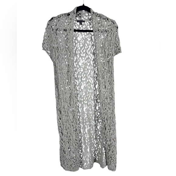 Eileen Fisher Luster Long Open Crochet Linen Blend Cardigan Vapor Grey small - Picture 1 of 6